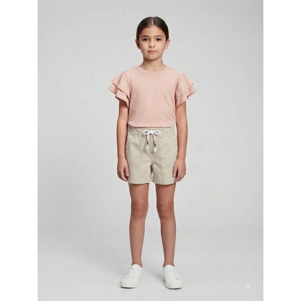 EUC Member's Mark Girls Beige Khaki Woven Pull-On Shorts Size 7/8 Pockets